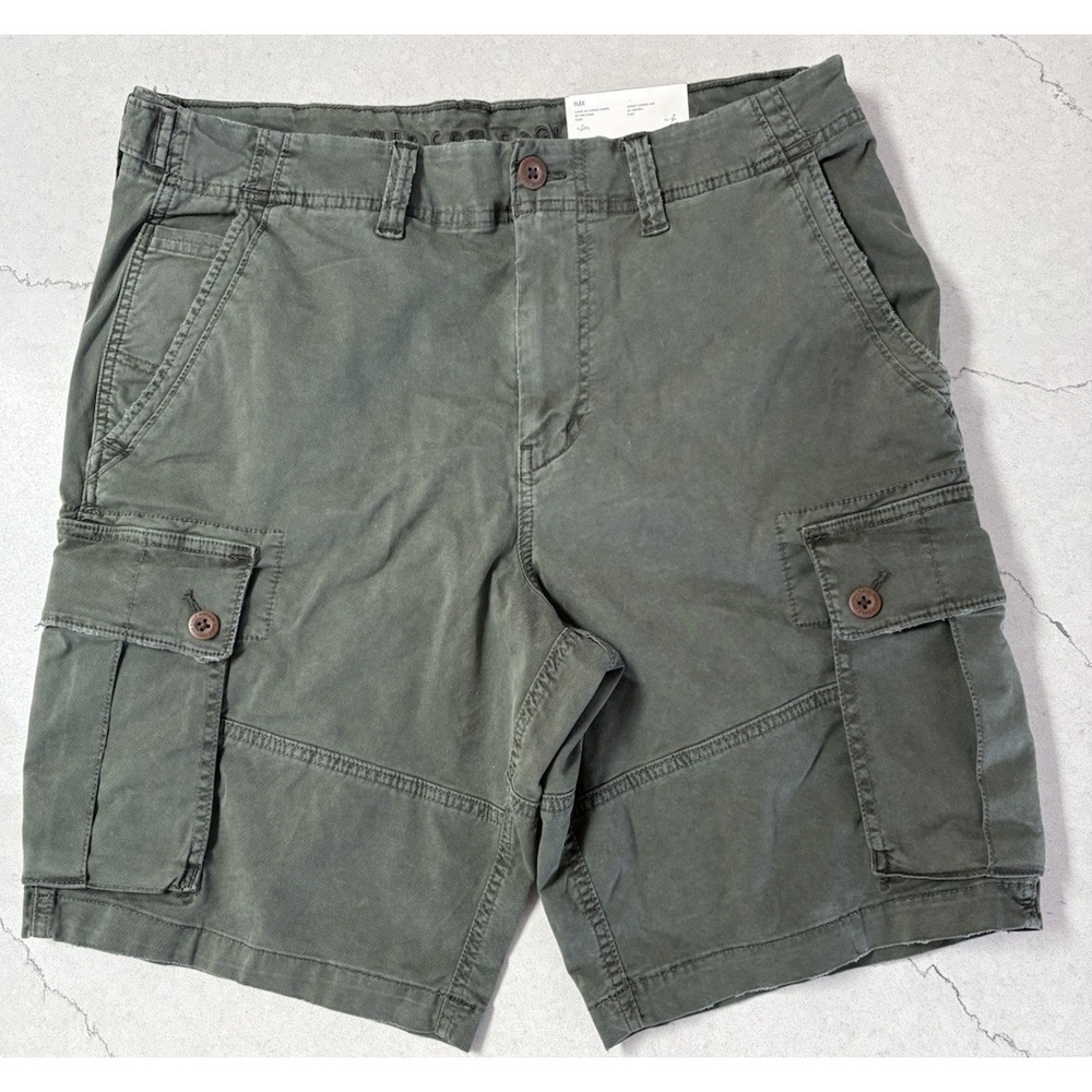 AE American Eagle Flex Lived-In Cargo Shorts Mens 34 Green Olive 10" Inseam NWT